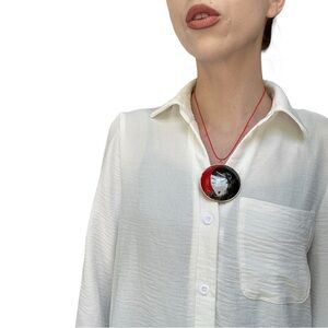 1920s Vintage Flapper Girl Necklace • Red Statement Pendant Fashion